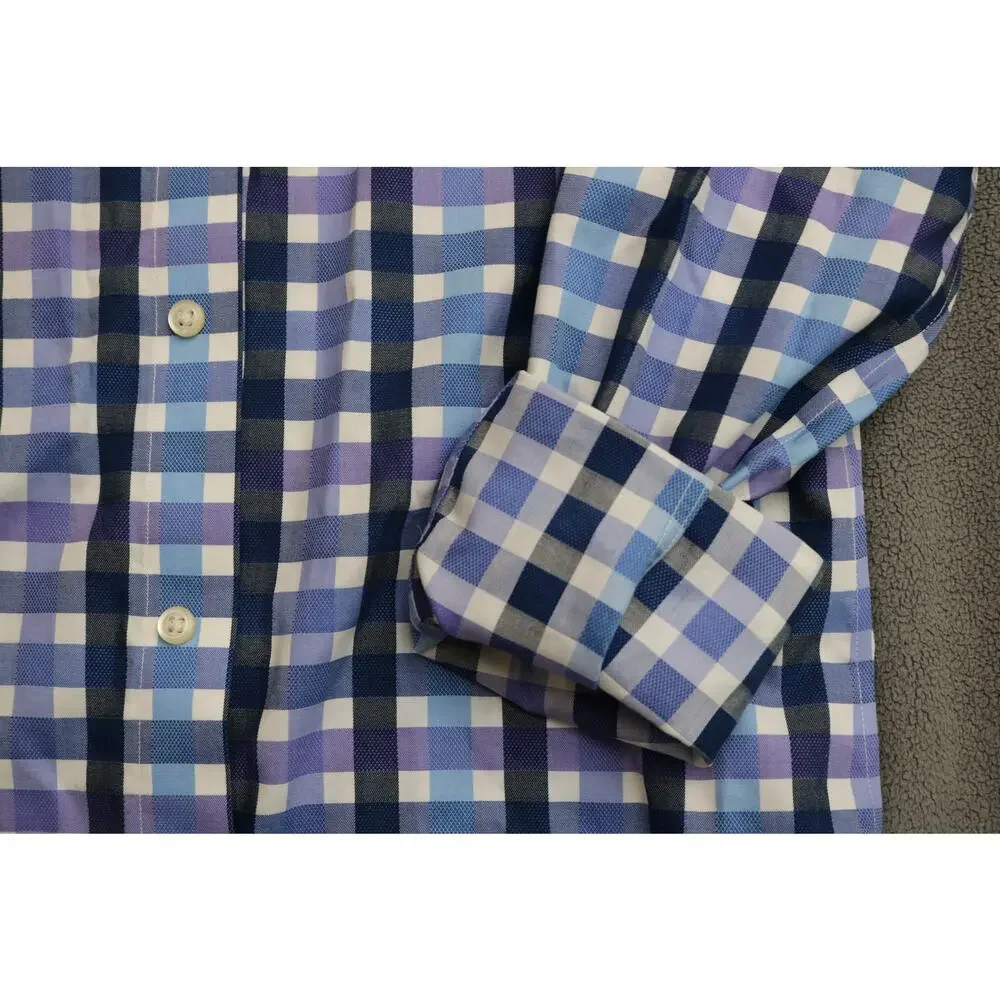 BANANA REPUBLIC Dress shirt Mens Small Plaid Blue Purple Cotton Career Office